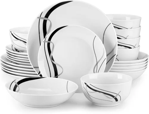 Vista 9 de VEWEET juego de vajilla de porcelana para 4, juego de 12 piezas con platos y cuencos con diseño floral rosa, juego de platos para la cocina ideal