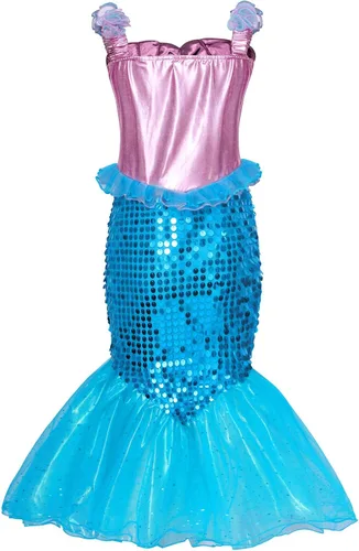 Vista 2 de HenzWorld Little Girls Mermaid Costume Princess Dress Birthday Party Pretend Play Christmas Gifts Jewelry Accessory
