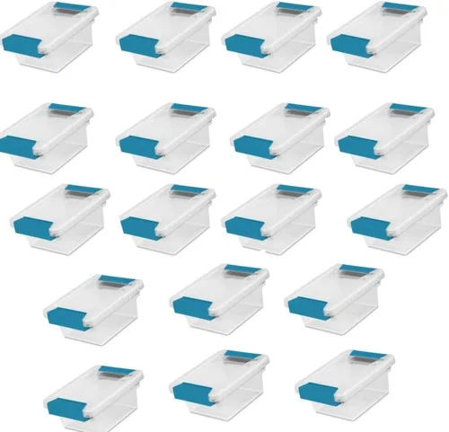 Vista 10 de Sterilite Paquete de 18 cajas de clip, contenedores apilables de plástico transparente con tapas de cierre, tamaño pequeño, suministros