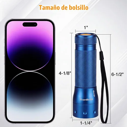 Vista 5 de EverBrite Mini linterna, luz de flash LED con zoom, 3 modos, 3 pilas AAA incluidas, linterna pequeña de mano para camping, emergencia, hogar - azul