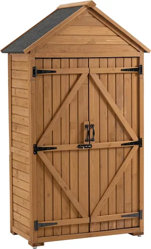 Vista 11 de Campfun Cobertizo de almacenamiento impermeable al aire libre, armario de almacenamiento al aire libre de madera con techo impermeable, armario