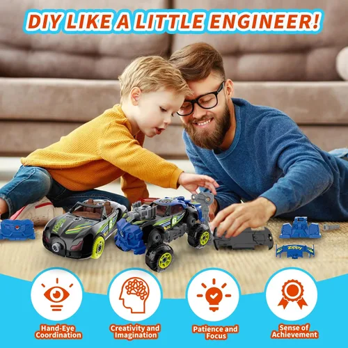 Vista 7 de Pup Go 3 en 1 Coche de Construcción para Niños de 3 años en adelante, Coche para Desmontar con Taladro Eléctrico, Camión de Juguete de Construcción