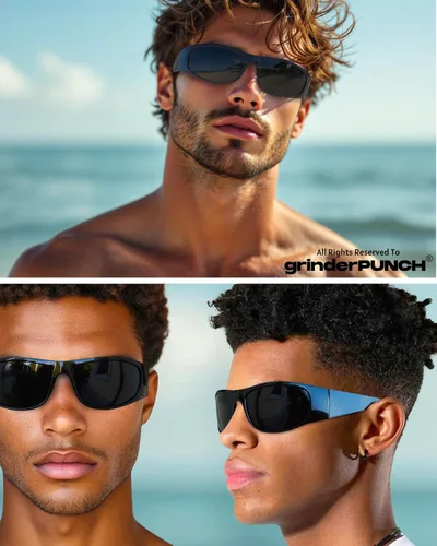 Vista 2 de grinderPUNCH Gafas de sol negras polarizadas súper oscuras Estilo ciclista Estilo envolvente ligero protección UV