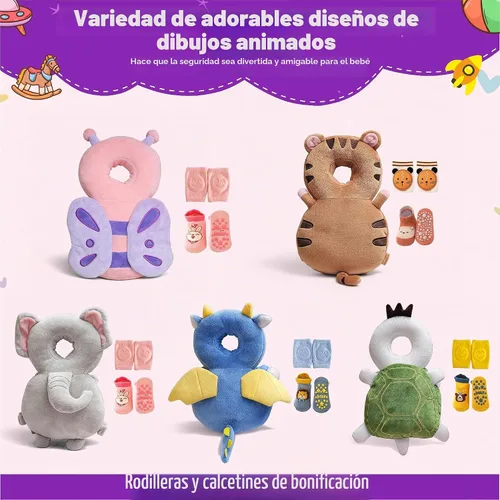 Vista 5 de HippoBaby Mochila protectora de cabeza de bebé, cojín de seguridad para gatear y caminar - Almohada de protección contra caídas con correas Elefante