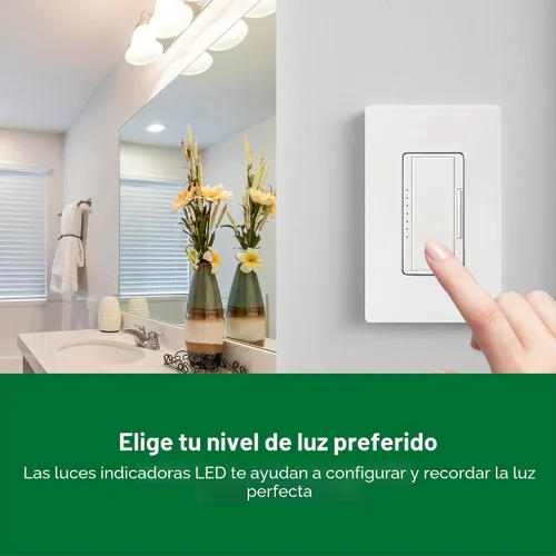 Vista 4 de Lutron Maestro LED+ Interruptor regulador de intensidad para bombillas LED regulables, halógenas e incandescentes, 150W/150W/unipolar o Almendra
