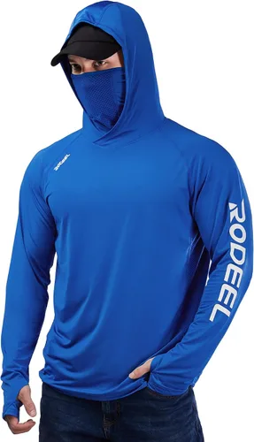Vista 10 de Rodeel - Camisa de pesca para hombre con manga larga, UPF 50+, rendimiento de alto rendimiento para senderismo, con máscara, protección UV