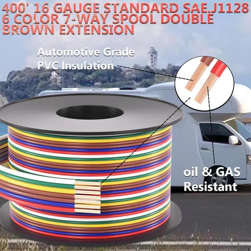 Vista 7 de SUZCO 400 pies suficientes 16AWG CCA【2 cables marrones】 6 cables con código de color 6 vías 7 cables enlazados para remolque de RV, caravanero
