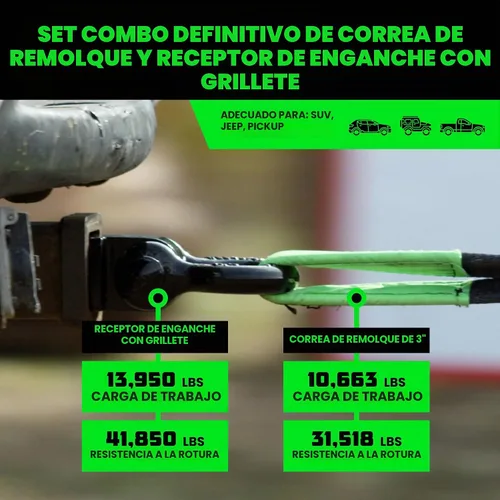 Vista 2 de Dos correas de recuperación resistentes de Rhino USA, Negro