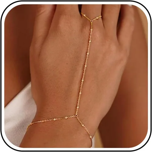 Vista 11 de Long tiantian Pulsera de cadena de mano, pulseras de oro para mujer, pulseras de cadena de eslabones de moda, anillo de dedo, pulsera de esclavos