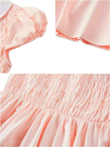 Vista 5 de Vestidos de cuello Peter Pan para mujer, color rosa puro, calcetines de manga corta incluidos