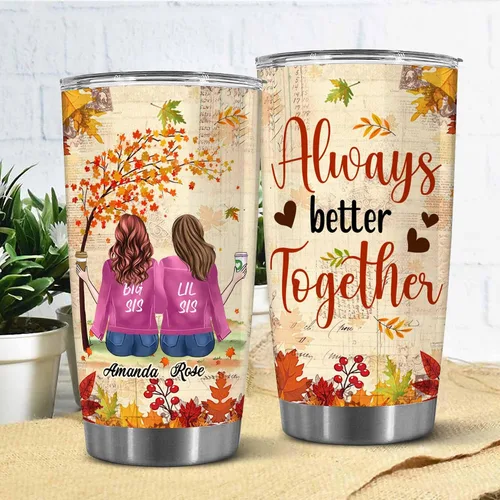 Vista 2 de WHIDOBE Vaso personalizado para hermana (2 hermanas), vaso personalizado para hermana con avatares, nombres, citas, regalo de cumpleaños 2 Sisters