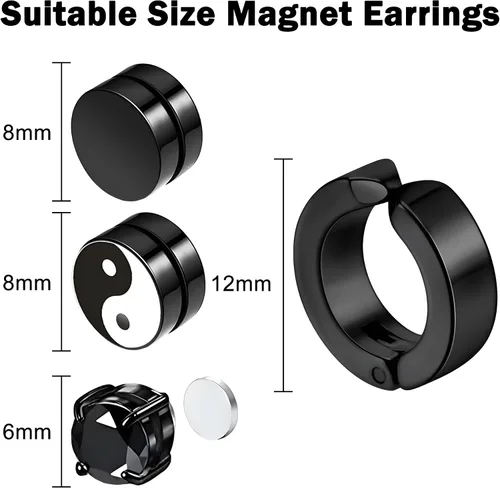 Vista 6 de Aretes negros para hombre, 4 pares de aretes de acero quirúrgico, hipoalergénicos Aritos para Hombre, juego de aretes negros para hombre y mujer