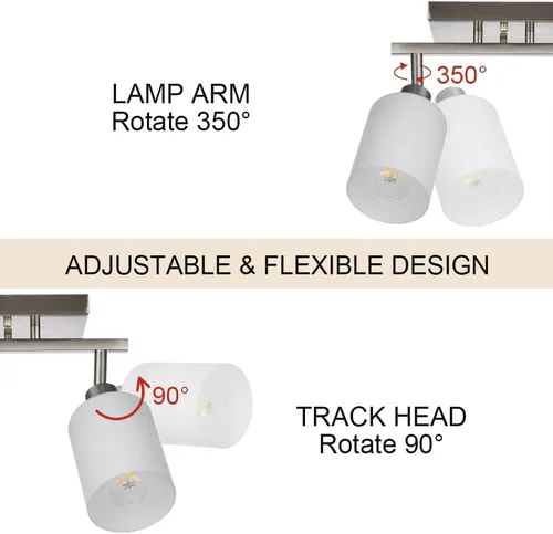 Vista 2 de TODOLUZ Accesorios de iluminación de riel para techo, 3 luces de níquel cepillado para pared de techo con vidrio blanco ópalo, base de bombilla E26