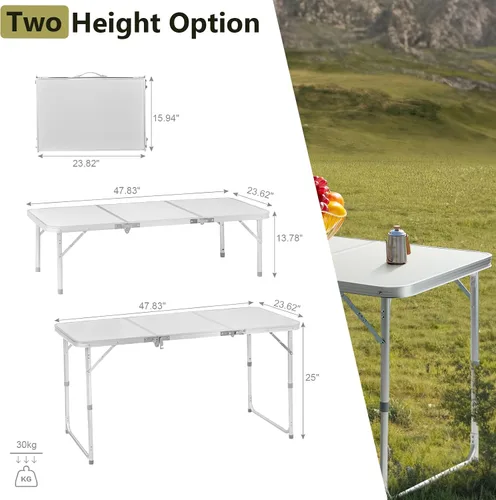 Vista 3 de Mesa plegable para uso en interiores y exteriores, mesa de tres pliegues de aleación de aluminio, mesa plegable portátil, mesa rectangular