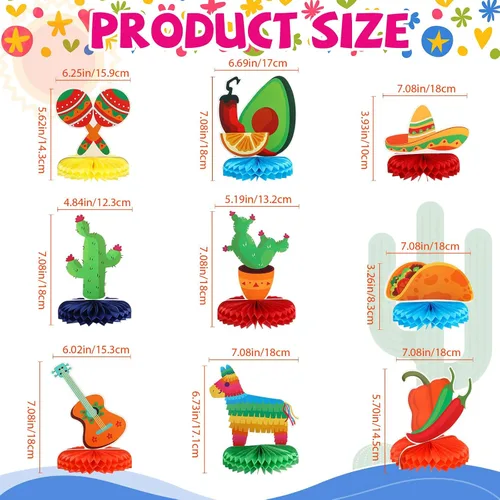 Vista 2 de Preboun 15 piezas de decoraciones de fiesta del Cinco de Mayo, suministros de fiesta mexicana incluyen 6 manteles mexicanos de 54 x 108 pulgadas y 9