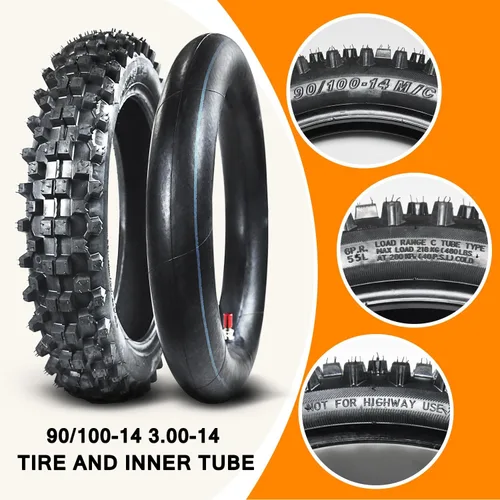 Vista 3 de HOLATO Trasero 90/100-14 3.00-14 Delantero 70/100-17 2.75-17 Neumático y Cámara Interior para 110cc 125cc KLX125 KLX140 KX85 TTR125 RM80 TaoTao DB17