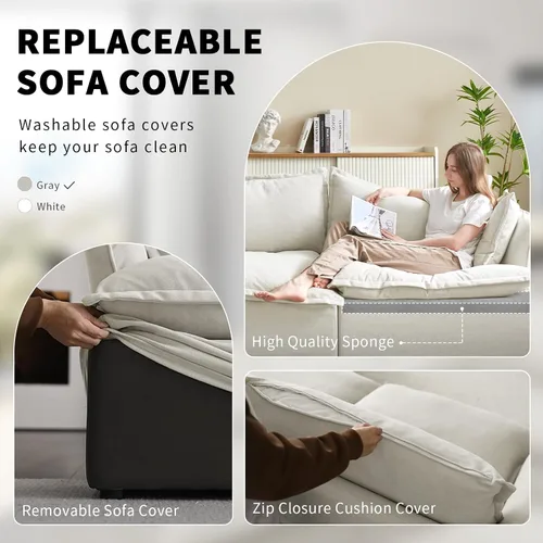 Vista 5 de Cloud - Sofá modular convertible grande en forma de L de 114.2 pulgadas, sofá modular de relleno de plumón, fundas de cojín desmontables, sofá