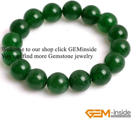 Vista 7 de GEM-Inside - Pulsera de jade verde con cuentas de 0.472 in, hilo elástico, joyería de moda, cuentas sueltas para mujer, 7.5 pulgadas