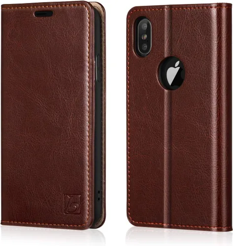 Vista 47 de Belemay Funda tipo cartera compatible con iPhone 8 Plus, de piel de vaca auténtica, funda tipo folio (funda interior de TPU suave), ranuras