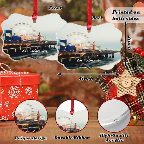 Vista 2 de Adornos de Navidad de California Estados Unidos, paisaje urbano de Los Ángeles, adornos de árbol de Navidad, adornos de Navidad personalizados