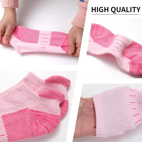 Vista 2 de Calcetines de compresión de tobillo para mujer, atléticos, para correr, de corte bajo, para caminar, acolchados, 5 pares