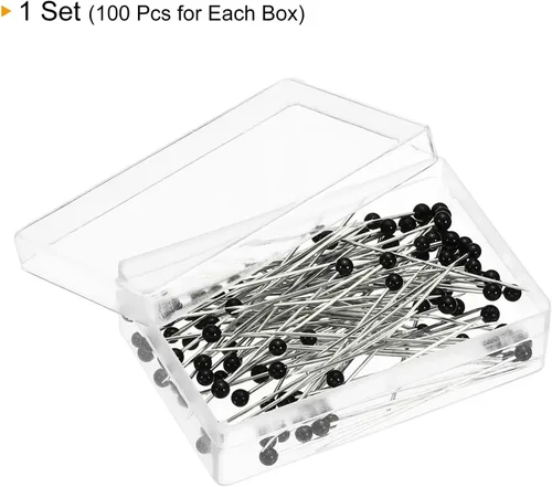 Vista 3 de PATIKIL Alfileres de costura, paquete de 100 alfileres de acolchado rectos con cabeza de vidrio para decoración de modista, color negro
