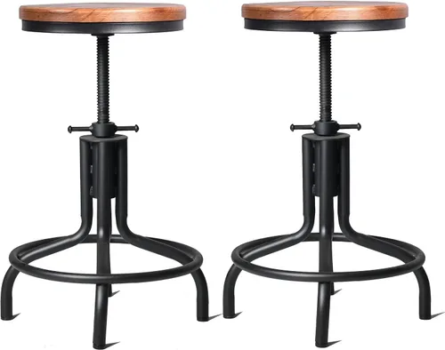 Vista 6 de Topower Diseño industrial antiguo de metal de altura ajustable para cocina, comedor, desayuno, taburete de bar de estilo industrial totalmente