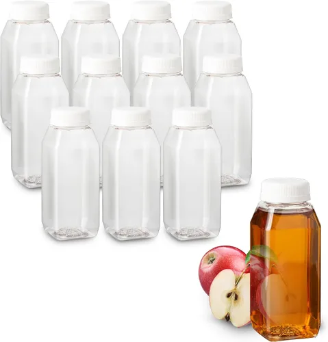 Vista 12 de 8 Oz. Empty Clear PET botellas plásticas de jugo con tapa por MT Products - Set de 12 botellas y 12 tapas