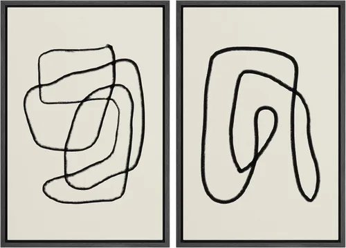 Vista 92 de SIGNWIN Lienzo enmarcado para pared, juego de arte de collage de ondas en espiral de mediados de siglo, formas abstractas, acogedor, neutro