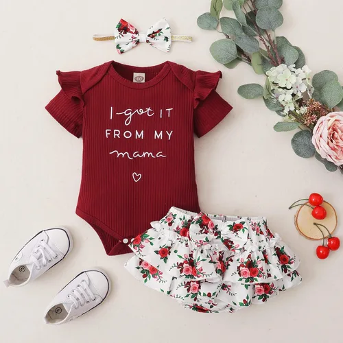 Vista 7 de Conjunto de ropa para bebé recién nacido conjunto de pantalones cortos florales de verano linda ropa de bebé niña