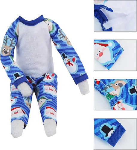 Vista 2 de E-TING Ropa de Papá Noel, muñeco de nieve azul, pijamas, camisón para muñeca elfo, accesorios de Navidad