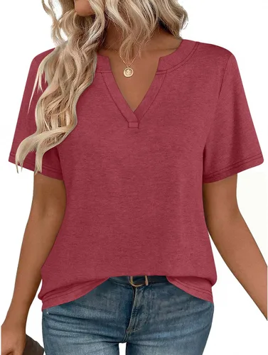 Vista 15 de Zeagoo Camisetas de manga corta con cuello en V para mujer, bonitas, elegantes, casuales, para negocios, trabajo, blusa