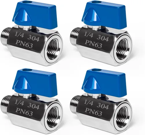 Vista 13 de Paquete de 2 válvulas de bola mini de 1", válvula de cierre de acero inoxidable 304 rosca NPT hembra x macho válvulas pequeñas para espacio compacto