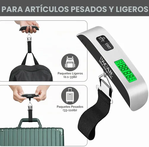 Vista 6 de BAGAIL Báscula digital de equipaje, báscula de equipaje colgante de 110 libras con pantalla LCD retroiluminada, báscula de pesaje portátil