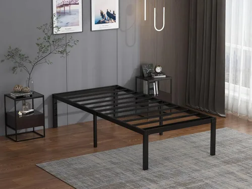 Vista 3 de Base de cama de tamaño individual, base de metal resistente y resistente, plataforma de 14 pulgadas de altura, fácil montaje, color negro, base