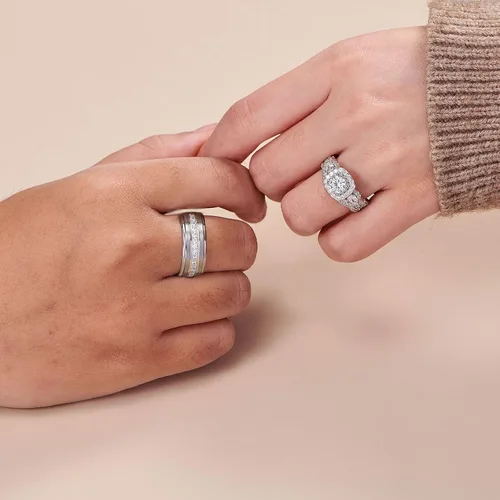Vista 4 de Newshe Jewellery Juego de anillos de boda para él y ella, anillos de promesa de plata esterlina para parejas, mujeres, hombres, tallas 5-13