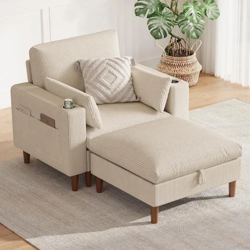 Vista 13 de LINSY HOME Sofá modular modular de 110 pulgadas con almacenamiento, sofá nube de 3 asientos con 1 otomana móvil y 2 almohadas, sofás seccionales