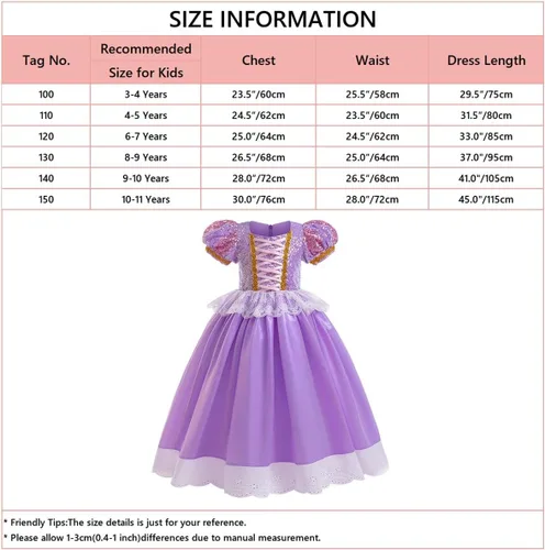 Vista 33 de Disfraz de princesa Sofía Rapunzel para niñas, disfraz de Halloween, Navidad, cumpleaños, fiesta con accesorios