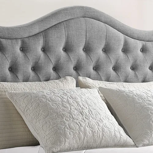 Vista 5 de Rosevera Grayson - Cama de cabecera ajustable con poliéster fino y acolchado de botones para dormitorio, matrimonial, color ceniza