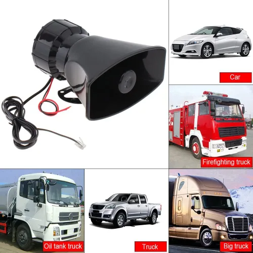 Vista 4 de bocina de coche de 12 V, 100 W, 9 sonidos, bocina de sirena de coche con soporte de gancho, función de llamada, alarma de advertencia electrónica