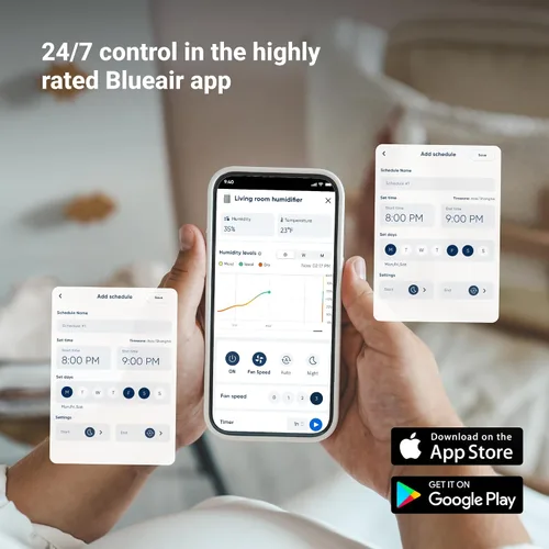Vista 7 de BLUEAIR Humidificador inteligente prémium para habitaciones grandes, dormitorios, mejor sueño con tecnología de niebla invisible evaporativa