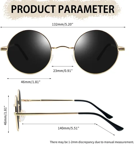 Vista 4 de Joopin Lentes de sol redondos pequeños retro, redondos, hippie, polarizados, protección UV400, pantallas de metal para hombres y mujeres