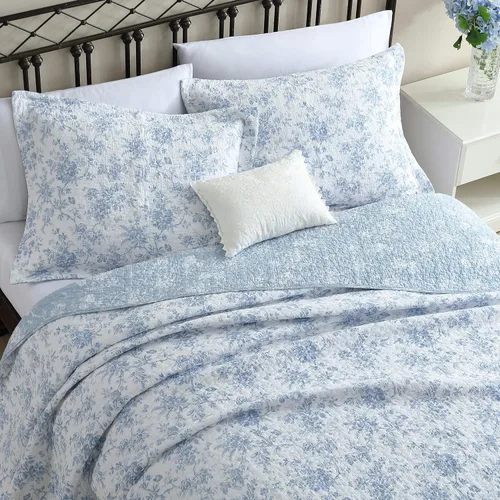 Vista 4 de Laura Ashley Home - Juego de edredón individual, ropa de cama reversible de algodón con flores, decoración del hogar para todas las estaciones