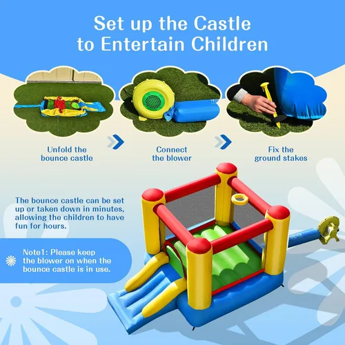 Vista 6 de HONEY JOY Casa inflable para rebotar, rebote de luna inflable para niños con tobogán, área gigante de salto, estacas, bolsa de transporte, castillo
