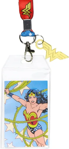 Vista 2 de Wonder Woman Cordón con dije de metal y soporte de identificación transparente