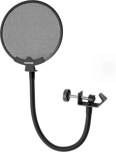 Vista 10 de Suuntok - Filtro de pop para micrófono para Blue Yeti y otros micrófonos, pantalla de viento de doble capa con clip de cuello de ganso flexible