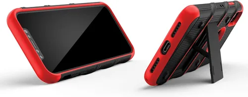 Vista 8 de Serie Zizo Bolt funda para iPhone XR de grado militar con protector de pantalla de vidrio templado, clip de cinturón, soporte, Funda con soporte.