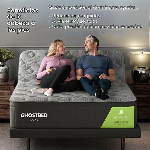 Vista 2 de Cama ajustable GhostBed con colchón híbrido de 12 pulgadas en una caja, tamaño Queen