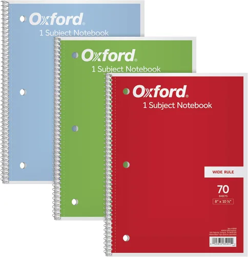 Vista 8 de Oxford Cuadernos de 1 materia, diario escolar, 8 x 10-1/2 pulgadas, papel de regla ancha, 70 hojas, perforación de 3 agujeros, paquete de 3, rojo