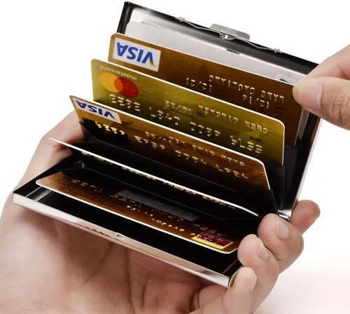 Vista 2 de RFID - Tarjetero de acero inoxidable, protector de tarjetas de crédito para hombre y mujer, Negro), EA2702B